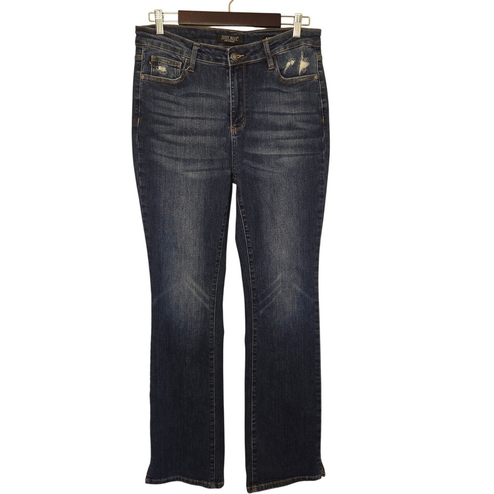 Judy Blue High Rise Slim Straight Jeans Medium‎ Wash Side Slit Size 13/31